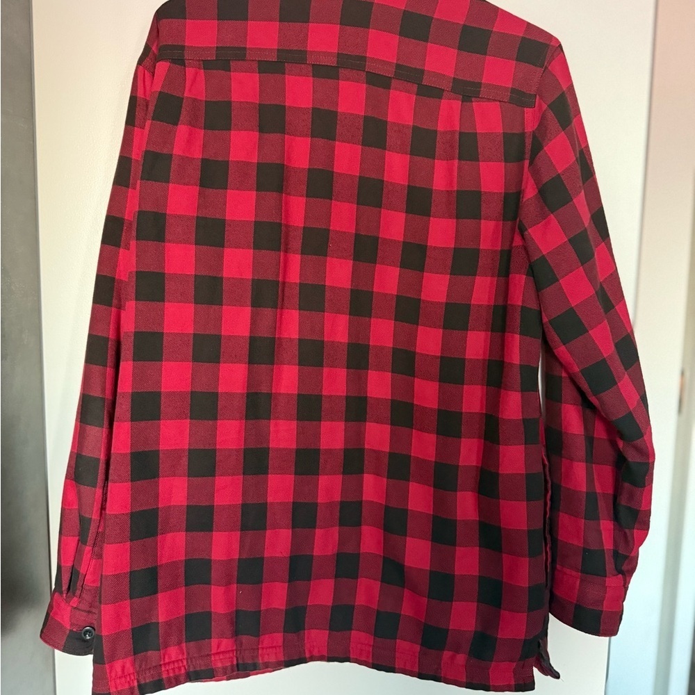L.L. Bean Vintage Sherpa Fleece lined Red and Black Plaid Jacket 100 cotton - Picture 2 of 7